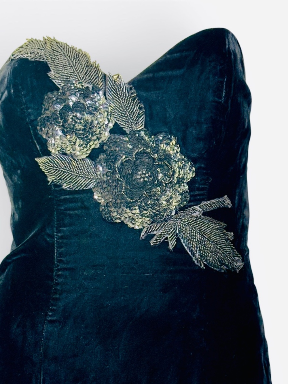 80s Alyce Designs Beaded Black Velvet Party Dress Strapless with Tiered Ruffles - Picture 3 of 13